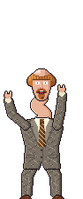 Pixel Harold stretching his neck, arms up
